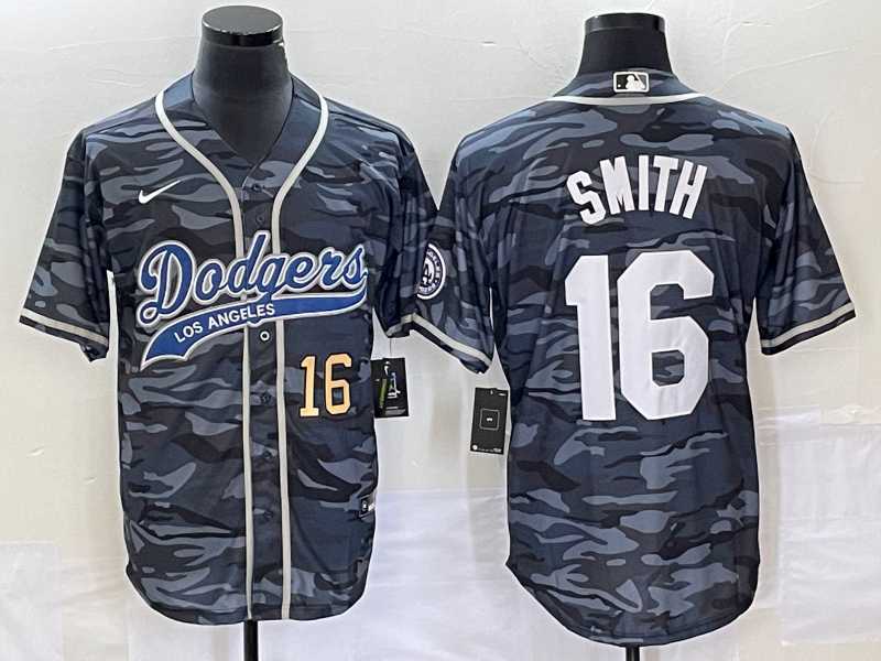 Men%27s Los Angeles Dodgers #16 Will Smith Number Gray Camo Cool Base With Patch Stitched Baseball Jersey->los angeles dodgers->MLB Jersey